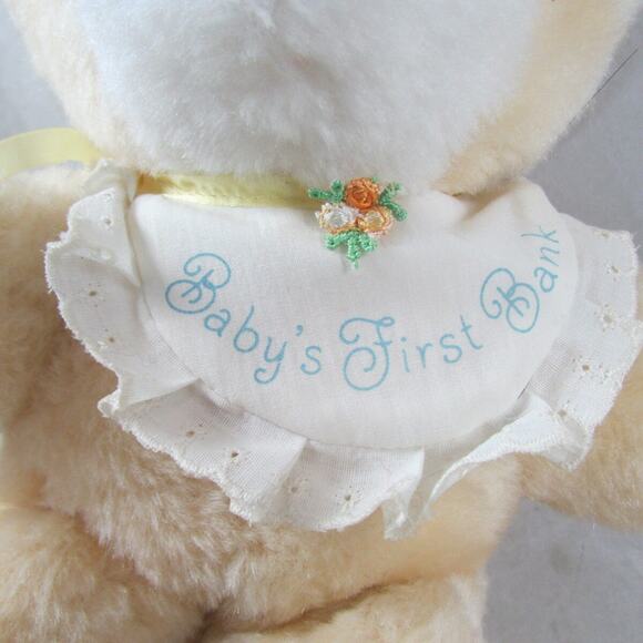 Plush Teddy Bear Babys First Bank Gingham Accents Bib 9" Vintage Hallmark 1982 - Picture 2 of 8